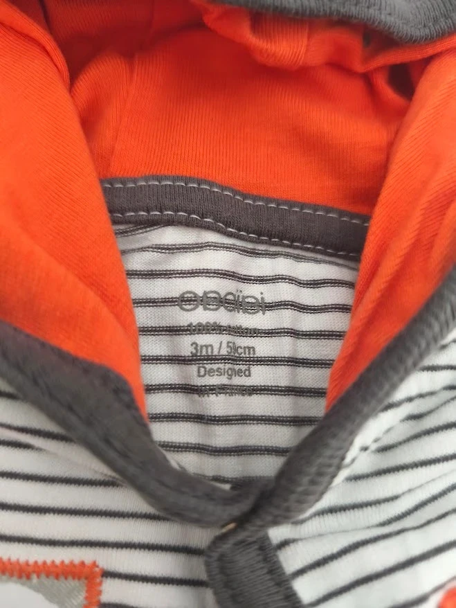 Short jumpsuit with hood Obaïbi 3 months white and gray striped – photo 2